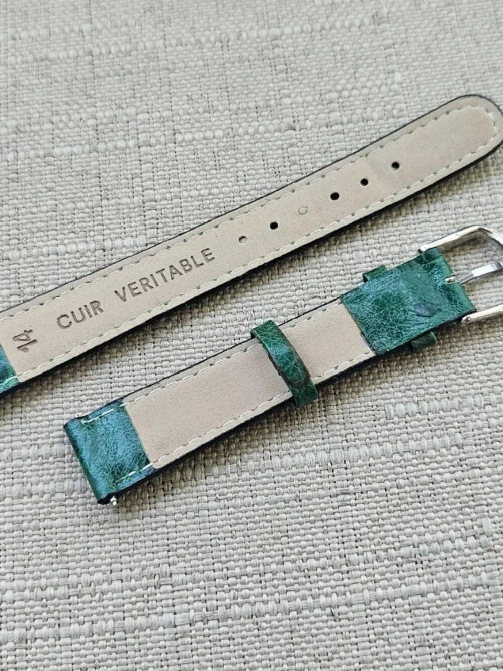 Replacement Band for Watch Green Genuine Leather Strap Pin Buckle Size 14mm New